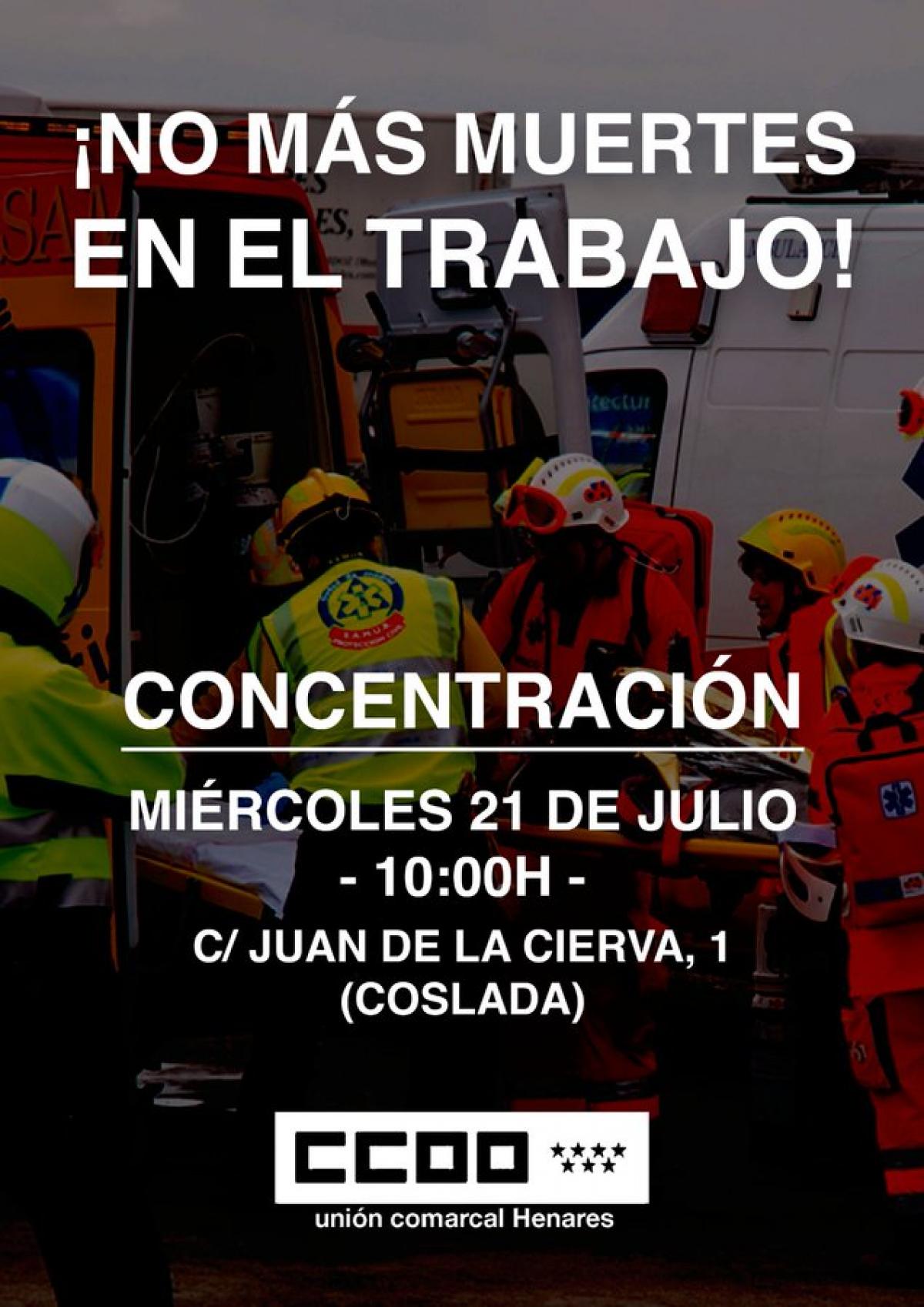CCOO y UGT convocan una concentracin por el accidente laboral mortal ocurrido en Coslada el 14 de julio
