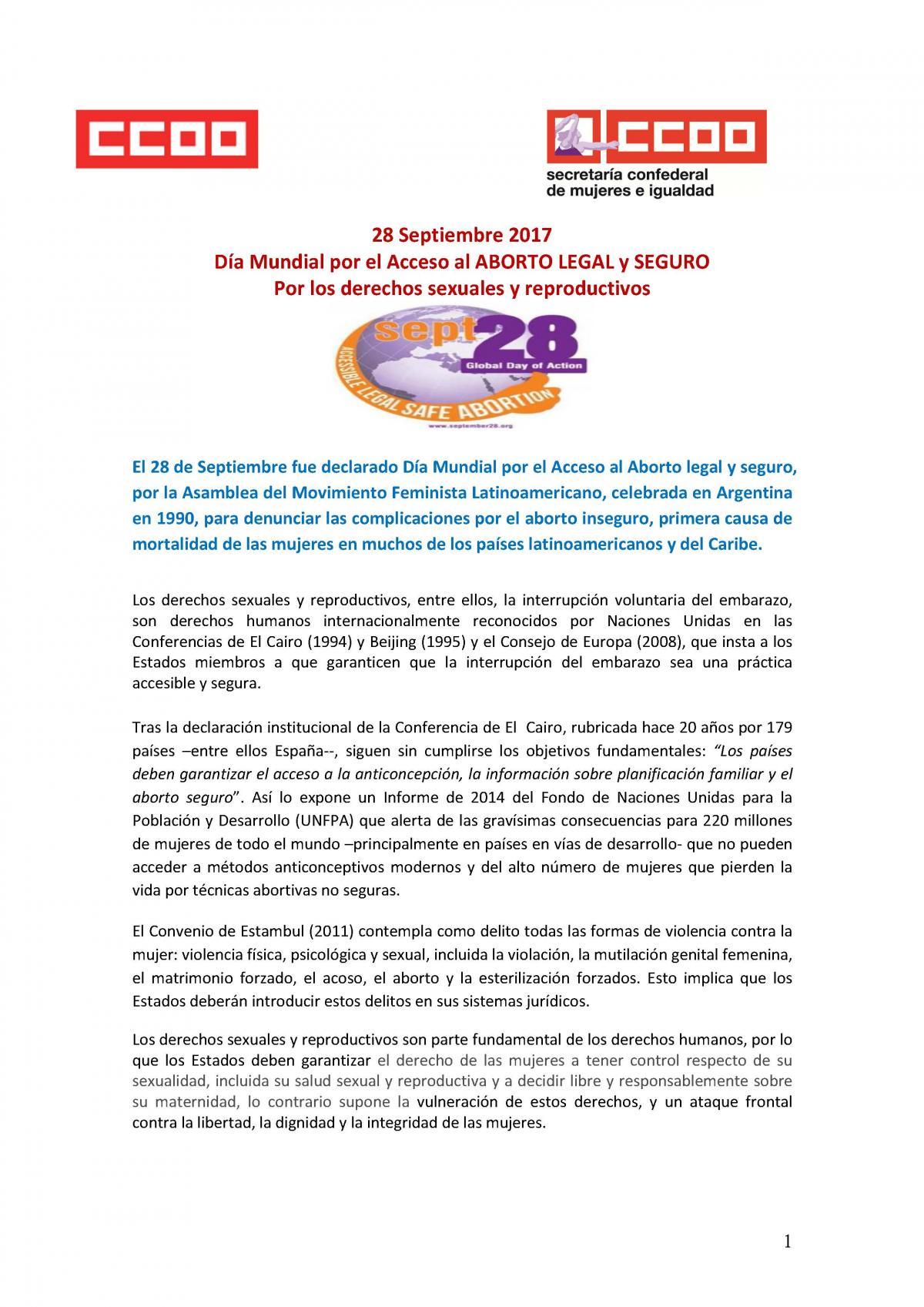 28 de Septiembre: Da Mundial por el Acceso al Aborto Legal y Seguro