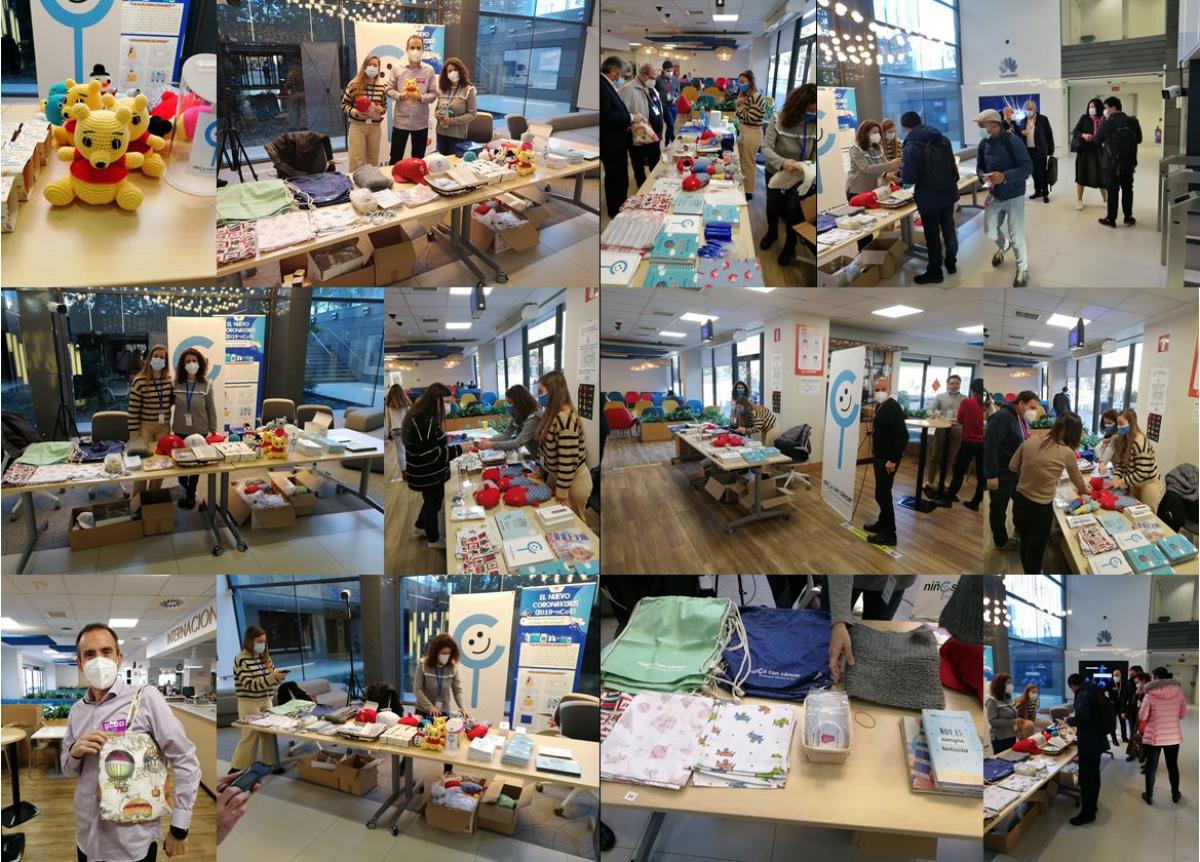 Collage visita de la Asociacin Espaola de Nios con Cncer Navidad 2021