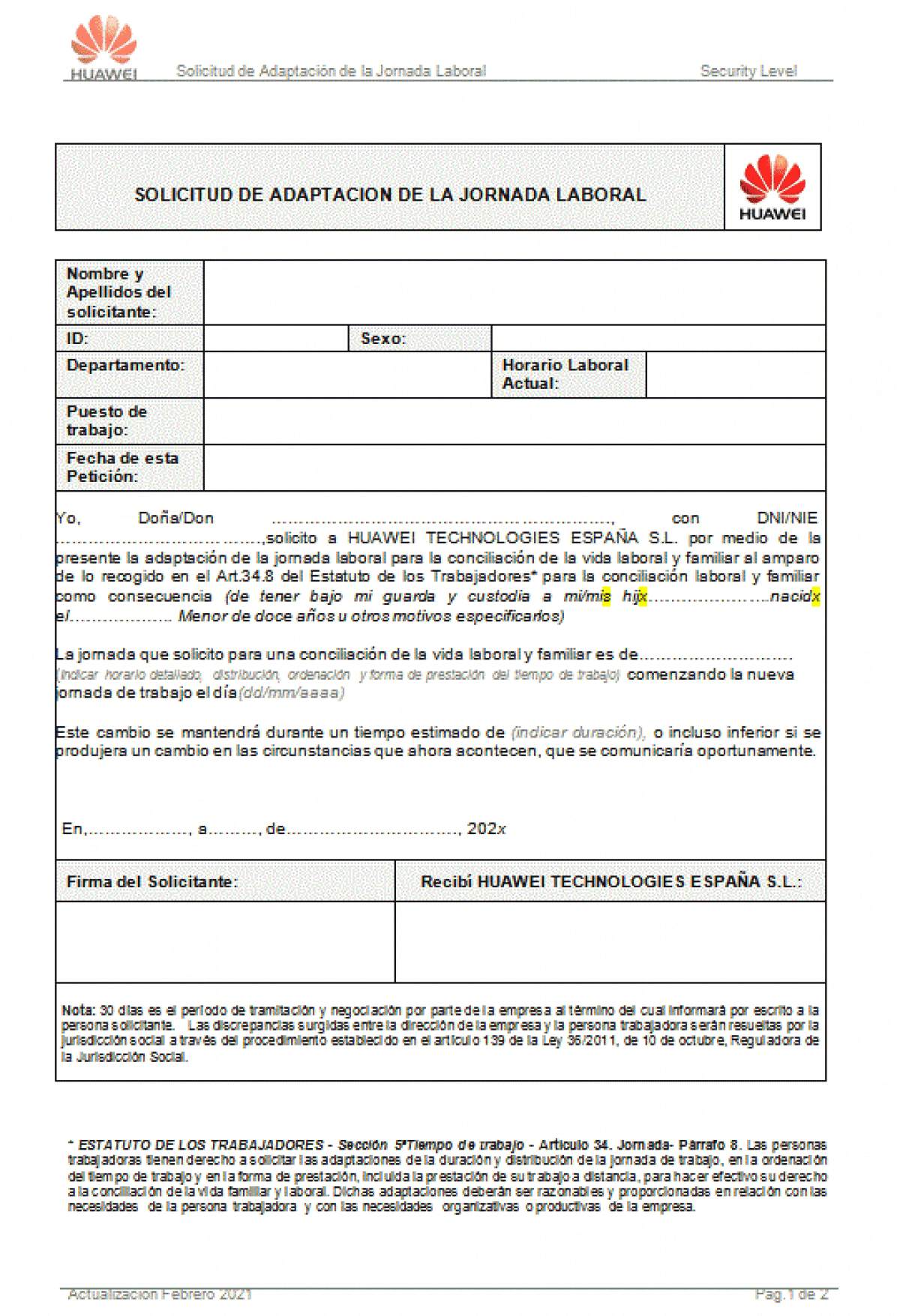 Solicita la adaptacin de jornada