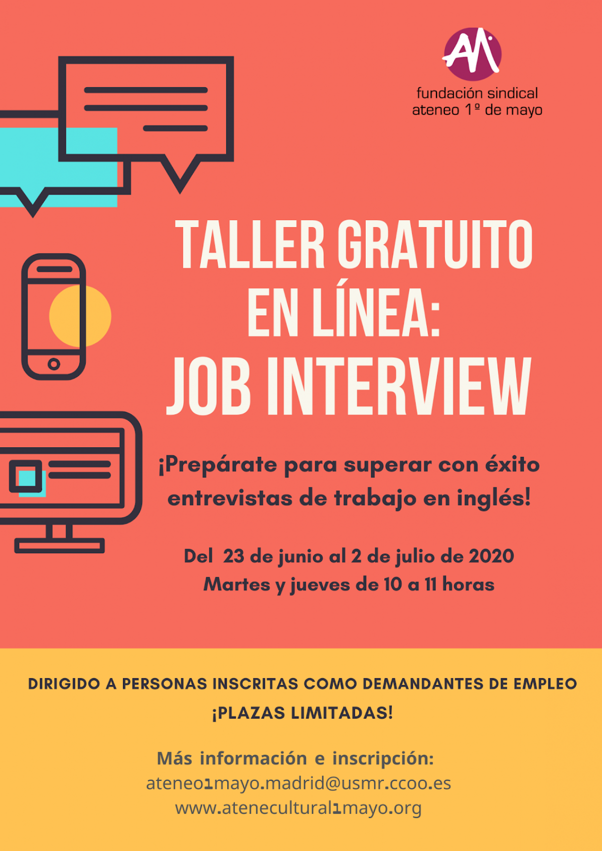 CCOOmunicacion sobre el Taller gratuito en lnea Job Interview